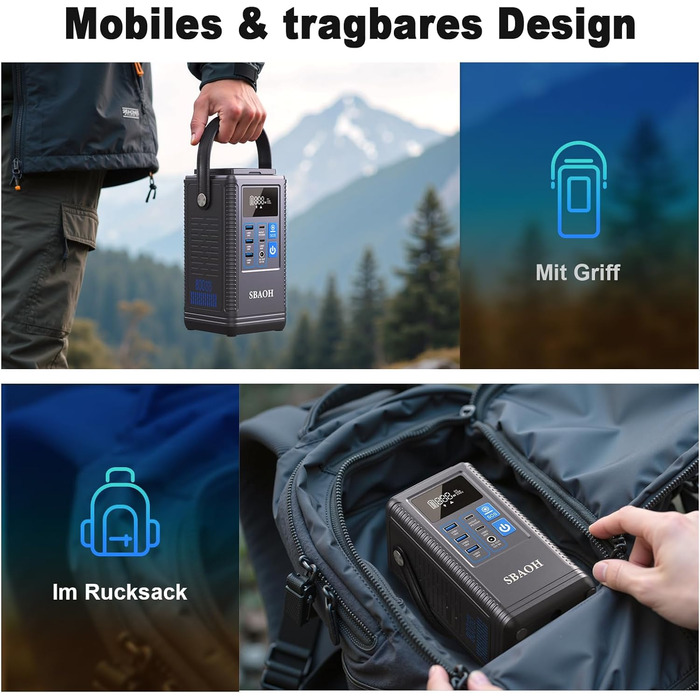 Зовнішній акумулятор Powerstation PD100W, акумулятор SBAOH 296 Втгод для кількох пристроїв, сонячний генератор для кемпінгу, активного відпочинку, подорожей, надзвичайних ситуацій (адаптер живлення не входить до комплекту)