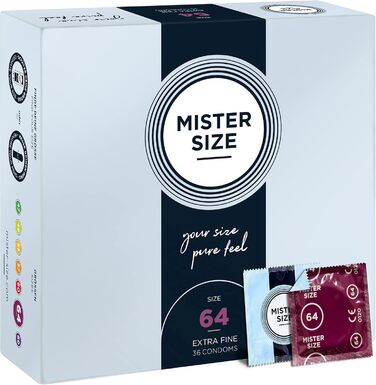 Презервативи MISTER SIZE 64 мм в упаковці 36/extra thin & extra fine/презерватив з 100 натурального каучукового латексу у вашому розмірі XXL/natural feel 36 презервативів упаковка 36 шт. (1 упаковка)