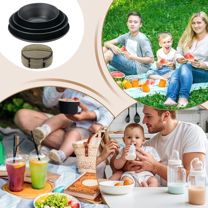 Універсальний набір посуду для кемпінгу тарілки та столові прибори з нержавіючої сталі, термостійкий набір для обіду на відкритому повітрі з сумкою для зберігання Багаторазовий для пікніків, походів та кемпінгу