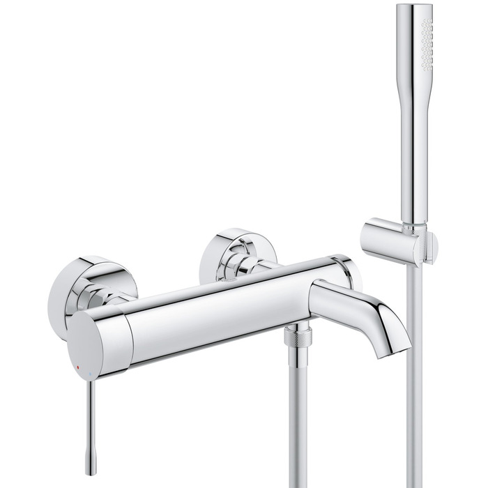 Змішувач для ванни та душу GROHE Essence з душовим набором (комплект з зворотним клапаном та автоматичним перемикачем), хром, 33628001