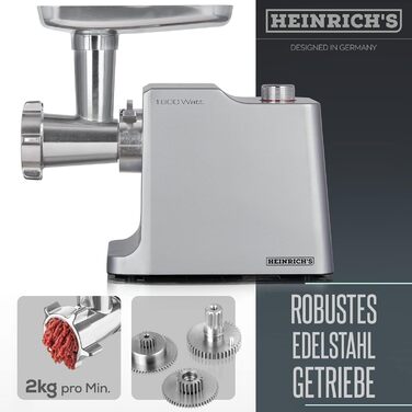 Електрична м'ясорубка та ковбаса вкл. 3 різних сита для фаршу насадка для жування насадка для ковбас пробка, двигун 1800 Вт, профе