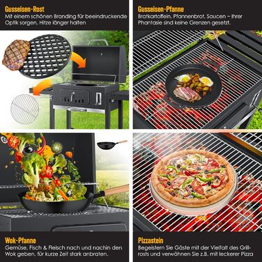 Візок для барбекю XXL вугільний гриль з кришкою, колесами, ручкою з нержавіючої сталі, решіткою для гриля і термометром Візок для