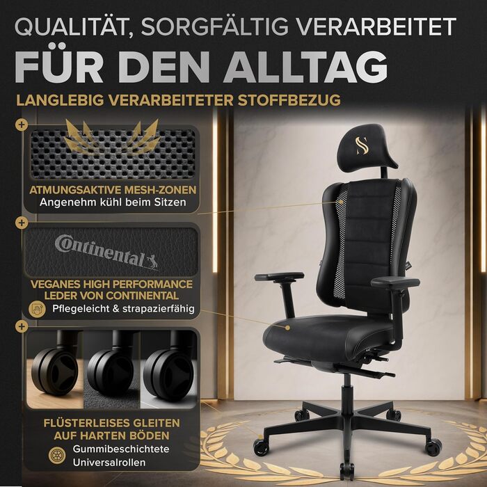 Ергономічне офісне крісло запатентоване 3D-з&39єднання сидіння Робоче крісло, 100 індивідуальне регулювання Ергономічне офісне крісло Комп&39ютерне крісло Обертове крісло, вантажопідйомність 150 кг, чорне Legatus Plus