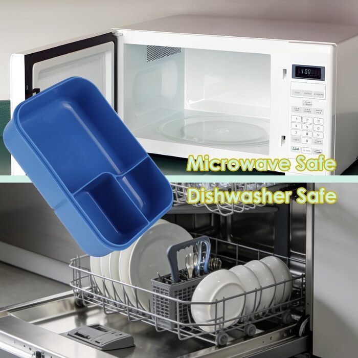 Ланчбокс для дорослих, 1450 мл, стильний контейнер для обіду з ложкою та виделкою, зручний для транспортування, обідній контейнер з 3 відділеннями, без BPA, герметичний, ідеально підходить для їжі (синій)