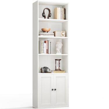 Книжкова шафа Coleshome з дверцятами, 6-ярусна полиця, 48 x 24 x 176,4 см, Полиця для зберігання та демонстрації у вітальні, домашньому офісі, офісі, спальні, біла, 6 ярусів, 48 x 24 x 176,4 см