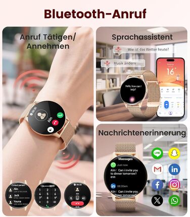 Жіночий смарт-годинник LIGE (2 ремінці), 1,43-дюймовий HD AMOLED-дисплей, смарт-годинник з функцією телефону, фітнес-годинник, спортивний годинник з понад 120 спортивними режимами, відстеження сну, відстеження менструального циклу, годинник для iOS/Androi