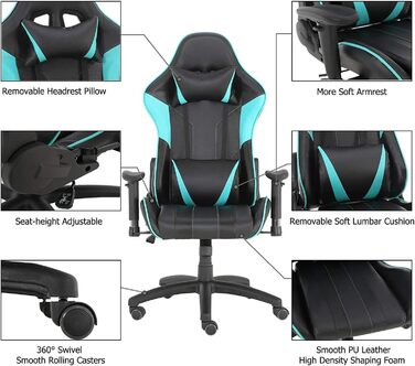 Ігрове крісло, комп&39ютерне крісло, офісне поворотне крісло з підголівником та поперековою подушкою (колір зелений) LuoY-02527 Beauty Comes Green, один розмір