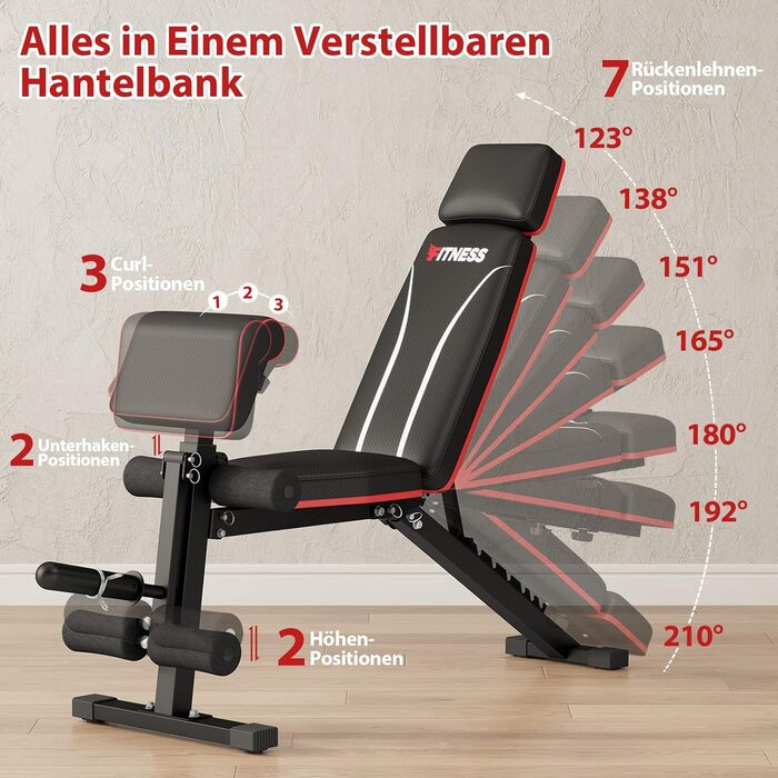 Складана регульована силова лава GIKPAL 360 кг, багатофункціональна тренувальна лава з підйомом ніг, похилою лавою, лавою для жиму лежачи з 7 регульованими положеннями спинки для силових тренувань усього тіла у вашому домашньому спортзалі