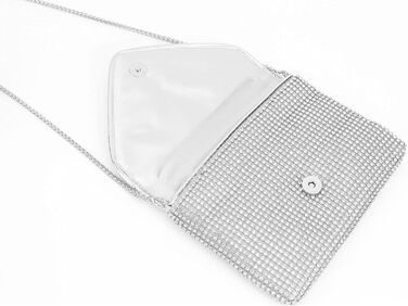 Сріблясте клатч-зчеплення з кристалами та знімним ланцюжком для вечірки, весілля, балу або банкету 06258