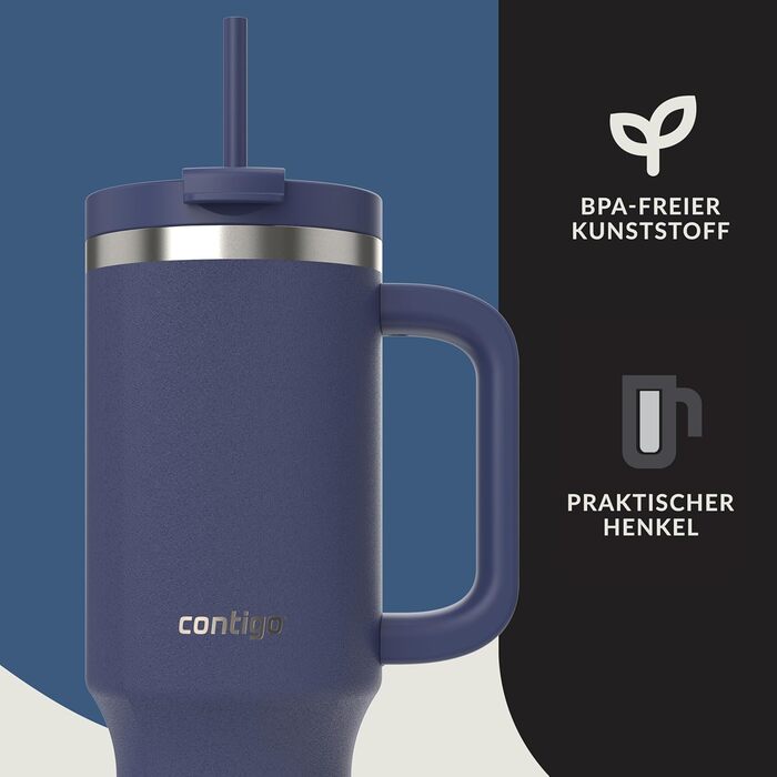 Термос Contigo 1200 мл з ручкою та трубочкою Термос з нержавіючої сталі з кришкою Зберігає напої прохолодними протягом 29 годин Дорожня кружка Термокружка Індиго без BPA