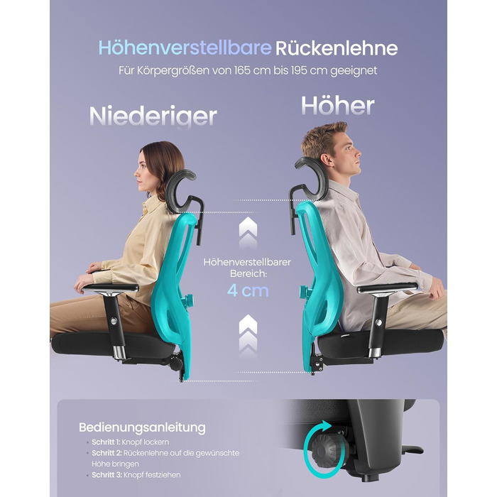 Ергономічне офісне крісло SONGMICS, стілець для столу, ігрове крісло, регульована поперекова опора, підголівник, підлокітники, підходить для різних розмірів тіла, вантажопідйомність до 150 кг, чорний колір OBN067BH01