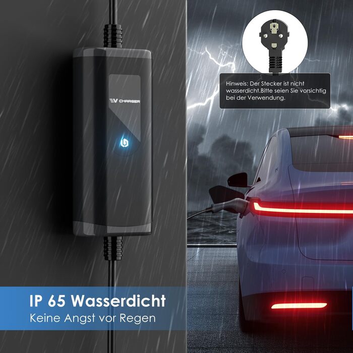 Зарядний пристрій для електромобілів bokman Type 2 Schuko, 5 метрів 16A 3,68 кВт IP65 Водонепроникний, портативний зарядний пристр