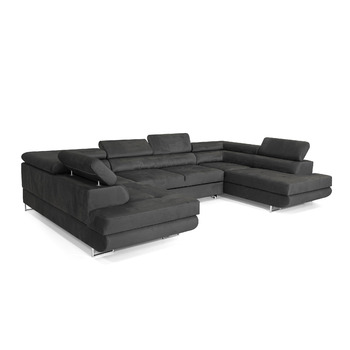 Кутовий диван зі сном Великий PASTI U-подібної форми, диван-ліжко з відділенням для зберігання речей, 3-місний кутовий диван, диван-ліжко для вітальні, великий диван-ліжко з функцією сну (темно-сірий)