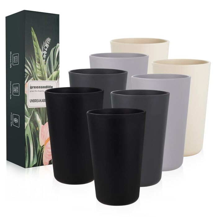 Чашки для пиття, Набір з 8 шт. , 710 мл, Багаторазові пластикові чашки для кави, Кружка для кемпінгу, вечірок, пікніків, Чашки для пиття для дорослих, Можна мити в посудомийній машині та використовувати в мікрохвильовій печі, Темні