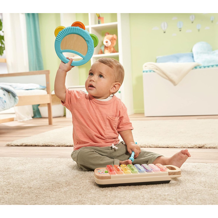 Інтерактивний дерев'яний ксилофон VTech Baby з бубном - музична іграшка, що світиться, виготовлена з 100 деревини FSC, для дітей віком від 1,5 до 4 років (Мова німецька)