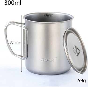 Набір посуду для каструлі, чашки, жорсткого простору, титановий, дорожній рюкзак, похідний, 300 мл (з кришкою та без маркування об&39єму)
