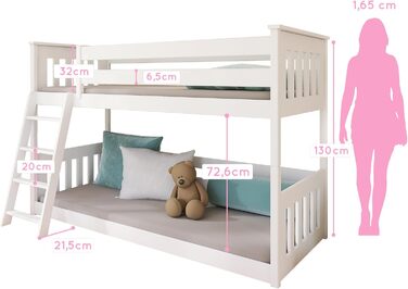 Дитяче ліжко-горище 90x200 см з поручнями та двома рейковими основами білого кольору Ліжко для дівчаток та хлопчиків Дитяче ліжко Підліткове ліжко 90x200 см Для дітей віком від 4 до 18 років 90 x 200 см (матраци не входять до комплекту) Білий