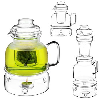 Заварник скляний 1.5л з підставкою та ситечком, чайник з термоізолятором, скляний чайник з фільтром для розсипного чаю, чайний сервіс (з ситечком) 1.5л