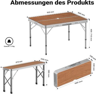 Стіл-валіза Wiltec з 2 лавками, дерев&39яний дизайн, алюміній, 90x66x70 см, розкладний кемпінговий стіл, група сидінь, кемпінгові меблі, вуличний кемпінговий стіл, складаний, 90 x 66 x 70 см