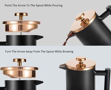 Кавоварка MeelioCafe French PressThermo з нержавіючої сталі 0,35 літра, кавовий прес 350 мл (2 чашки) Маленький, ізольований кавовий фільтр з подвійними стінками, чорний чорний 350 мл