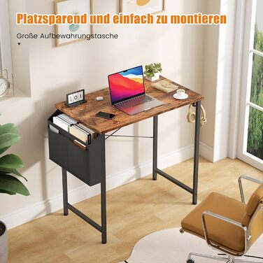 Стіл Flycity 100 x 48 x 75 см, комп'ютерний із сумкою для зберігання, металевий каркас, підходить для вітальні, офісу, кабінету, спальні, вінтажний коричневий