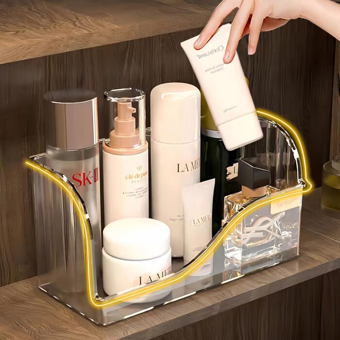 Органайзер для косметики з 4 відділеннями, 2-секційна косметична скринька для туалетного столика/тумби у ванній кімнаті, органайзер для туалетного столика для пензликів, помади та засобів догляду за шкірою