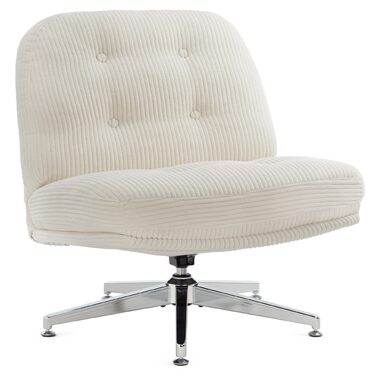 Офісне крісло IWMH без підлокітників, крісло для вітальні зі схрещеними ніжками, ергономічне поворотне крісло з надзвичайно великою тканинною подушкою, письмове крісло для домашнього офісу, туалетний столик, спальня (біле)