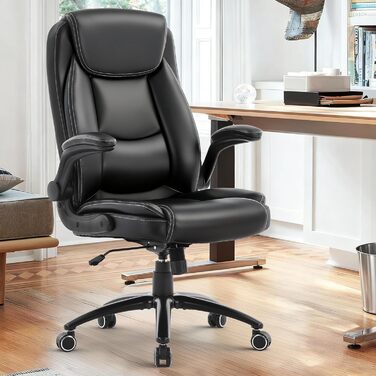 Ергономічне офісне крісло COLAMY, поворотне на 360 крісло для керівника з відкидними підлокітниками, регульована спинка, висота та нахил, чорне