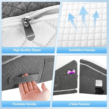 Клиноподібна подушка для ліжка та дивана, Д50xШ50xВ26. Подвійна подушка для читання з чохлом, який можна прати, з піни з ефектом пам&39яті, від хропіння та для більшого комфорту в області шиї та спини.