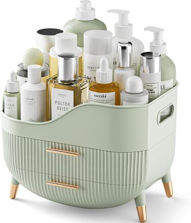 Органайзер для макіяжу Kousee з шухлядами, органайзер для догляду за шкірою для туалетного столика, коробка для зберігання з ручкою, велика вітрина для косметики для комода, стільниця для ванної кімнати кольору м&39ятно-зеленого