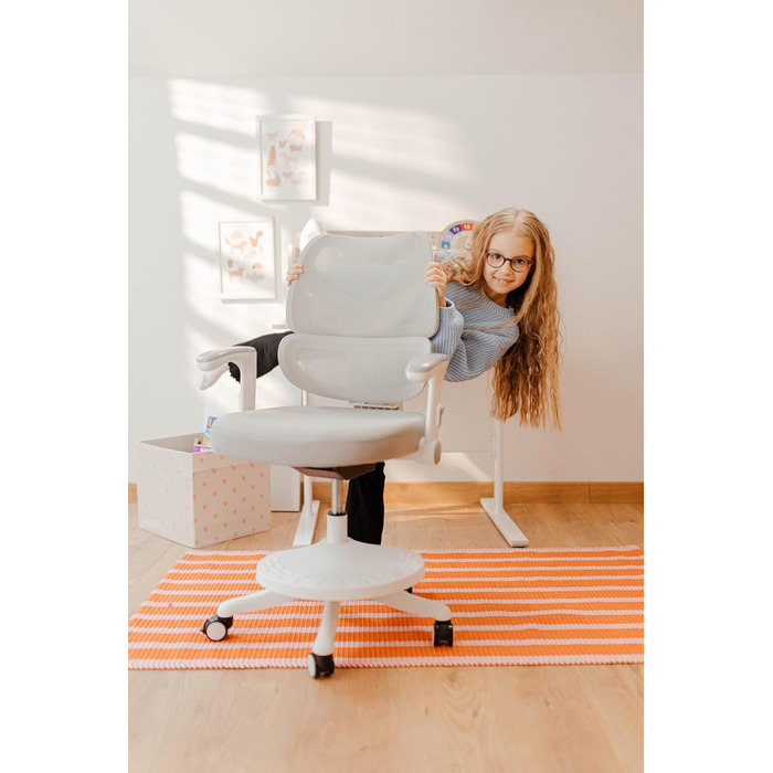 Ергономічний дитячий стілець - для дітей та підлітків зростом до 175 см - Регульована висота - З підставкою для ніг - Регульована спинка - Коліщатка з механізмом блокування - Сірий Junior 5.3 Grey, 5.3 -