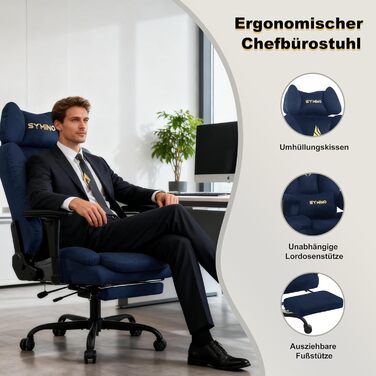 Ігрове крісло Symino, схоже на диван, з огортаючим сидінням, ергономічне офісне крісло керівника, стілець зі штучної замші, комп&39ютерне крісло з регульованою висотою, вантажопідйомність 130 кг, темно-синє