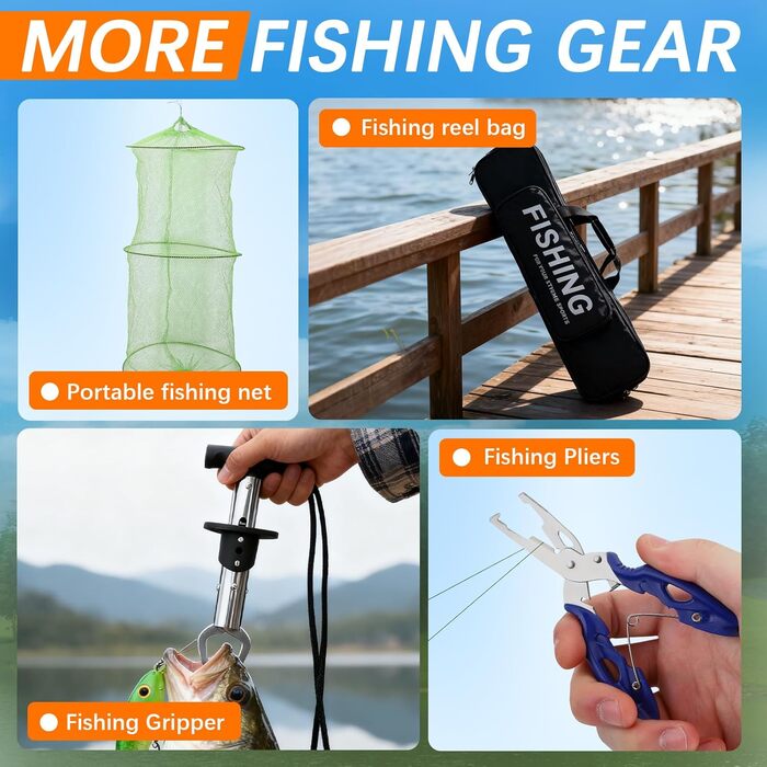 Предметний риболовецький набір для дітей, телескопічні вудки 2,1 м 1,8 м, повний комплект з котушкою, приманками та футляром для прісноводної риболовлі, рибальське спорядження для початківців, помаранчевий колір, 118-