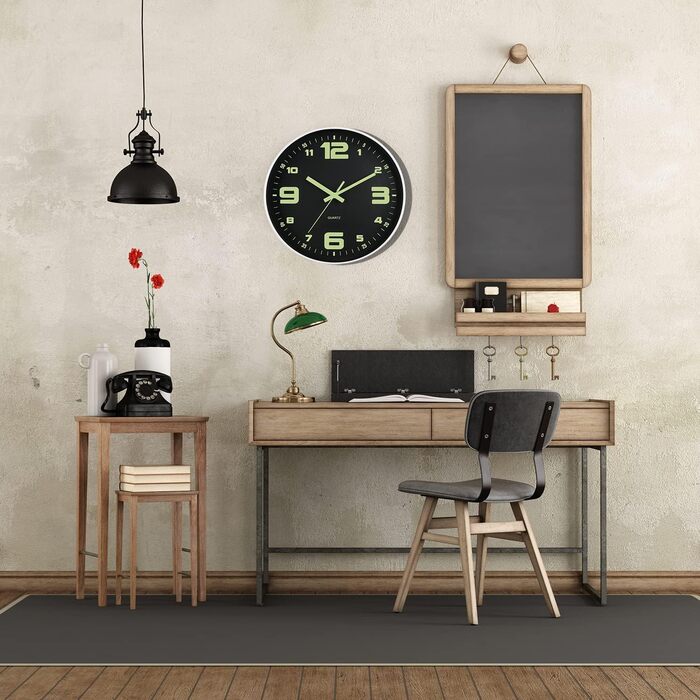 Настінний годинник з підсвічуванням, Безшумний, не цокає, 30 см, Настінний годинник з нічним світлом, Працює від батареї, Сучасний