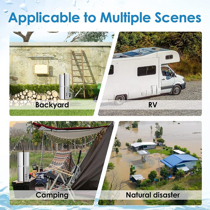 Система водяного фільтра Waterdrop Gravity Fed, сертифікована NSF/ANSI 372, система з нержавіючої сталі 8,5 л з 2 фільтрами та металевим краном, зменшує до 98,95 резервуарів серії Chlorine-King, WD-TK