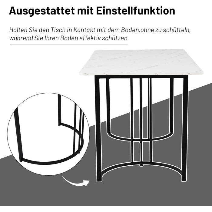 Обідній стіл Merax 140x80 см, прямокутний обідній стіл з мармуровим візерунком, для 4-6 осіб, металевий каркас, регульовані ніжки столу, підходить для ресторану, вітальні, кухні, холу, білий/чорний 03/білийчорний 140 x 80 см