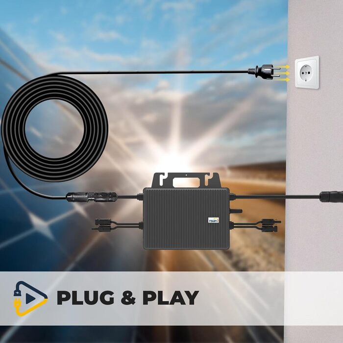 Балконна електростанція SUNNIVA 850 Вт, комплект розеток 800 Вт - інвертор TSUN 800 Вт - комплект фотоелектричної сонячної системи - 2 сонячні панелі по 425 Вт - вкл. кабель 5 м - Bluetooth WIFI 850/800 Вт