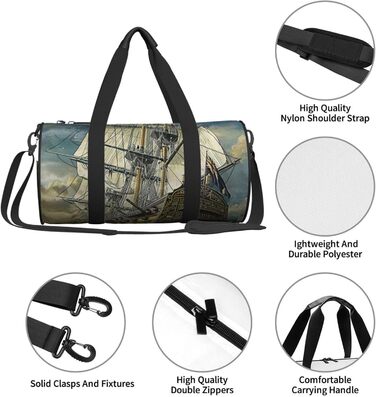 Спортивна сумка для подорожей Епоха відкриттів, з принтом корабля, чорна, універсальний розмір