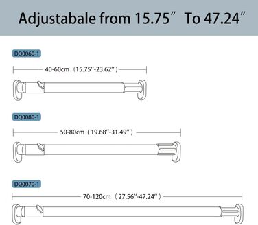 Штанга для одягу Hershii для шафи, натяжна штанга для віконної/душової шторки, свердління не потрібне, телескопічна штанга з нержавіючої сталі, висувна штанга для гардеробу, діаметр трубки 25,4/22,2 мм, 40-60 см, колір слонової кістки, сірий 40-60 см