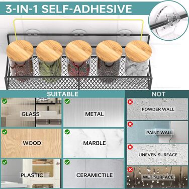 Настінний набір із 6 підставок для спецій Kmise, високоміцні клейкі підвісні кошики з тримачем для паперових рушників, кошик для столових приборів, нержавіючий органайзер для спецій без свердління для шафи, дверцят комори, кухонне сховище, 6 предметів вел