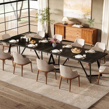 Обідній стіл Tribesigns 180 см для 6-8 осіб, сучасний обідній стіл з металевим каркасом, прямокутний кухонний стіл для їдальні вдома (чорний)