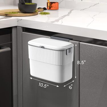 Сміттєвий бак для кухні ELPHECO - підвісний сміттєвий бак на 1,8 галона з кришкою, настінний сміттєвий бак на 7 літрів для дверей