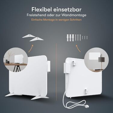 Інфрачервоний обігрівач BR Bringer 450 Вт з розумним термостатом, Wi-Fi та додатком - для настінного монтажу або як окремостоячий пристрій для невеликих приміщень площею до 10 м - дуже енергоефективний - німецький якісний бренд (білий) Білий 450 Вт