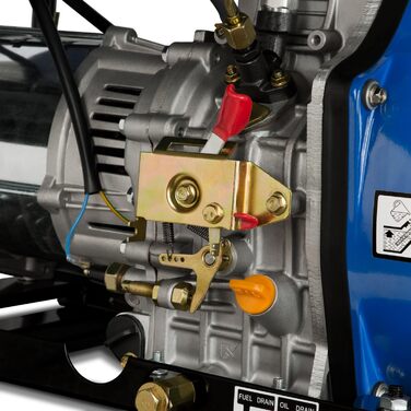 Дизельний аварійний генератор EBERTH потужністю 5000 Вт, генератор з дизельним двигуном потужністю 10 к.с., 4-тактний, електричний запуск, 3-фазний, 400 В, 230 В, 12 В, автоматичний регулятор напруги (AVR), захист від низького рівня оливи, 3-фазний (400 В