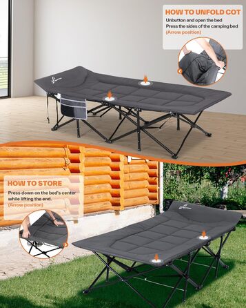 Розкладне ліжечко/гостьове ліжко Sportneer, до 204 кг, 20079 см, туристичне ліжко, розкладне ліжечко для кемпінгу, подорожей, використання в приміщенні, на вулиці, на пляжі та в саду, більший розмір 200 x 79 x 50 см, сірий