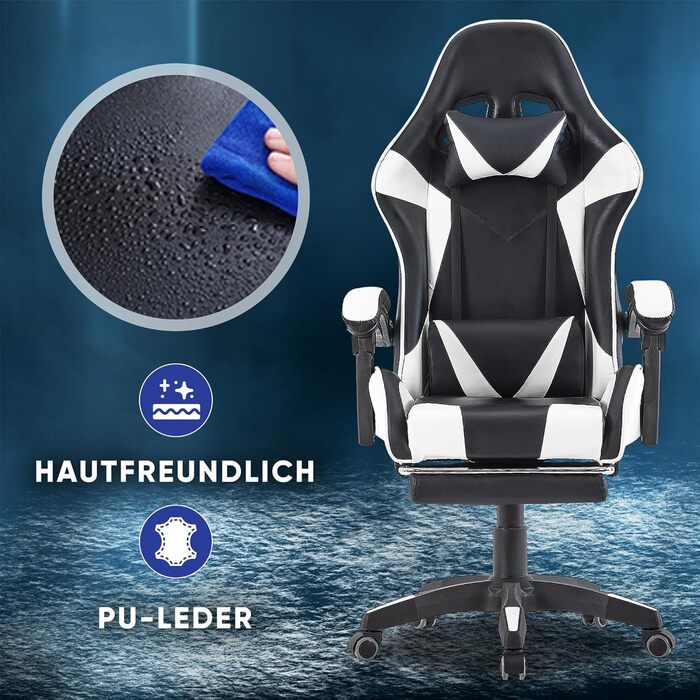 Ігрове крісло Walden Sports, ергономічне офісне крісло, ігрове крісло, регульована спинка та висота сидіння, обертове крісло, гоночне офісне комп&39ютерне крісло, ергономічне крісло для відеоігор (біле)