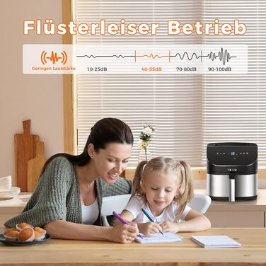 Фритюрниця IKAR Cube XXL 7 л сімейного розміру, фритюрниця 10-в-1, фритюрниця без олії, фритюрниця з сенсорним дисплеєм, можна мити в посудомийній машині, тиха, 4-6 порцій, нержавіюча сталь чорна