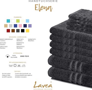 Комплект килимків для ванної Lavea з 4 предметів, килимки для ванної 5080 см, нековзні килимки для ванної, 100 бавовняна махрова тканина, 800 г/м з підвищеною абсорбцією, можна прати при 60C, серія Elena, килимки для ванної, комплект з 4 предметів, антрац