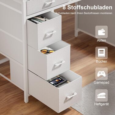 Письмовий стіл з 8 шухлядами, комп&39ютерний стіл з 2 розетками та 2 USB-портами для зарядки, офісний стіл зі світлодіодним освітленням та підставкою для монітора, ПК-стіл для офісу, вітальні, 120 x 50 x 74 см, білий