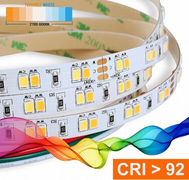 Стрічка 2835 НАЛАШТОВУВАНА БІЛА (2700-6000K) CRI 92 72W 5 метр 24V IP20